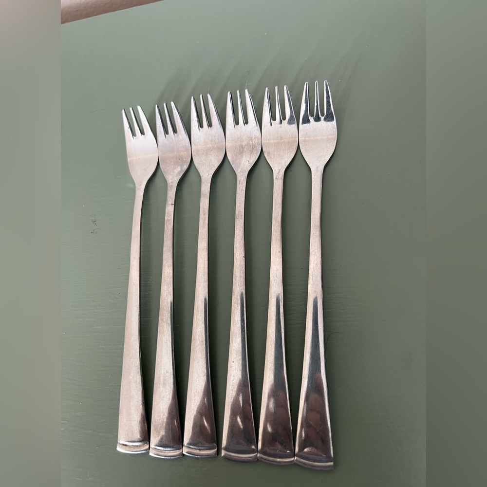6 Northland Stainless Cocktail Seafood Forks Japan Shrimp Oyster Vintage